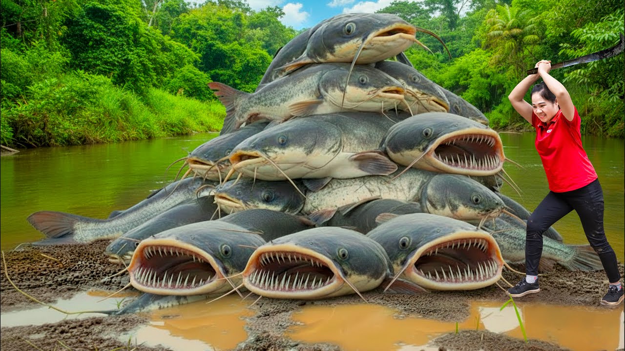 Harvesting 1000+ Giant Catfish & Go to Market Sell | How to Trap Fish After a Storm | Super Girl