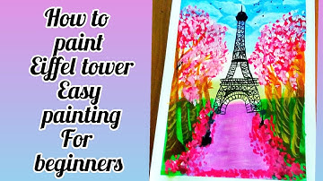 how to paint a cherry blossom trees and Eiffel tower painting for beginners #eiffeltower