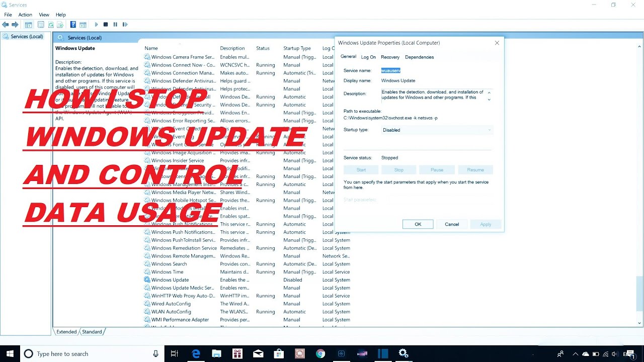 How you stop windows update in Windows 10 and Control data usage