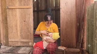 Off-Grid Survival: Young Single Mother Caring for Her Baby in a Rustic Wooden House