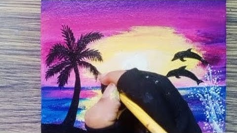 How to paint Sunset with dolphins  | easy acrylic painting | Art therapy