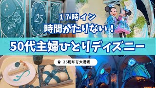 【50代主婦vlog】17時イン!ひとりで25周年を大満喫💙4時間でフードにショーにアトラクを全部楽しんだ日🤍