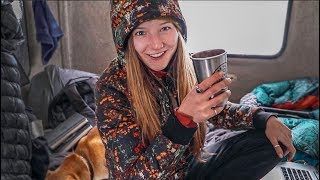 Winter Camping - SNOWSTORM // 13ft Scamp Trailer