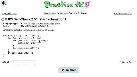 Java Practice It || 2.31 starExclamation1 || nested for loop