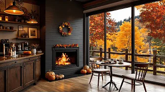 Autumn Coffee Shop Ambience with Crackling Fireplace 🍁☕ Smooth Jazz Music for Relax, Study, & Focus