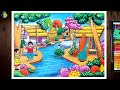 Spring season scenery drawing easy  how to draw a beautiful spring season scenery with oil pastel