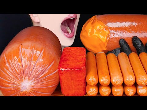 ASMR GIANT CHEESY SAUSAGE SPICY SPAM FIRE SAUCE COOKING MUKBANG 대왕 소세지 스팸 먹방 咀嚼音 Sosis EATING SOUNDS