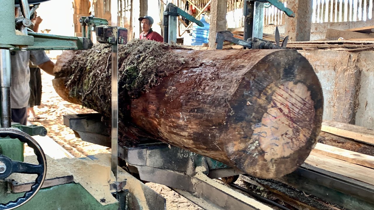 The process of sawing pine wood using Benso - sawing old wood - YouTube