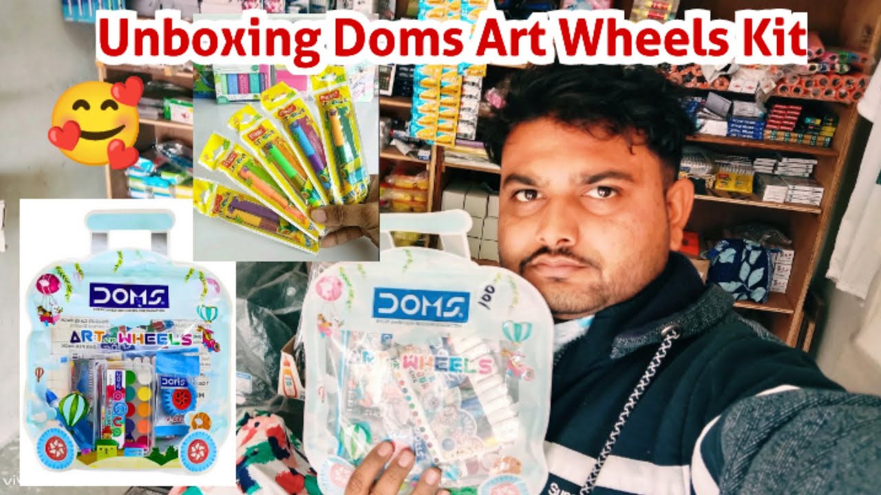 Unboxing Doms Collection Art on Wheels kit🥰.Colour, Pencil, Eraser, Brush Colour, Wax colour. 