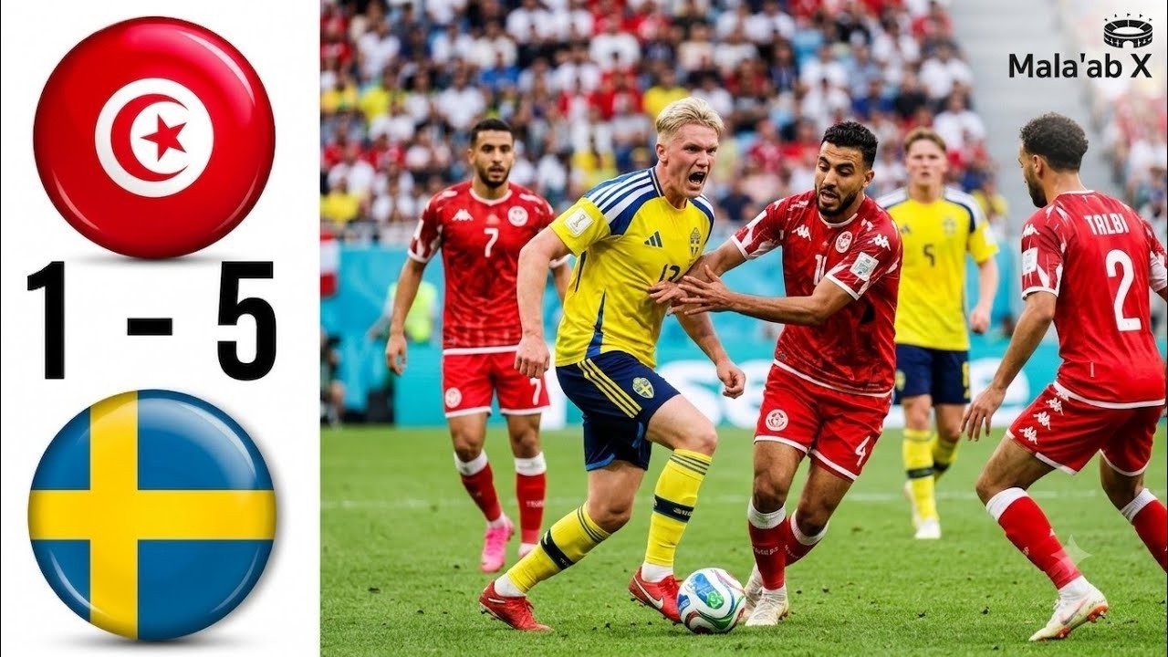 ملخص مباراه تونس 1 5 السويد اليوم 🥶 انهيار النسور💔 أهداف ومتعة وأخطاء قاتلة!❌️