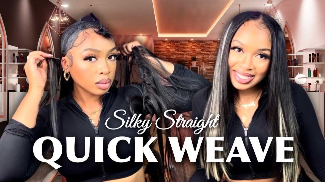 How To: Silky Straight Quick Weave With Middle Part Leave Out Tutorial | Beginner Friendly