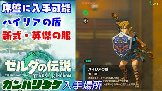 序盤から入手可能！！ハイラルの盾＆新式・英傑の服　おまけ・ガンバリダケ採取【ゼルダの伝説　ティアーズ  オブ  ザ  キングダム】