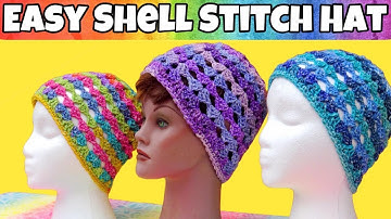 Easy Shell Stitch Hat - Crochet Tutorial - Lion Brand Ice Cream Cotton Blend Yarn