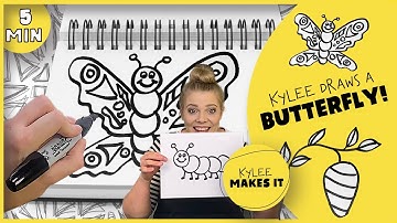 How to Draw a Butterfly, Caterpillar, and Cocoon | Kylee Draws a Butterfly | Kids Art Video