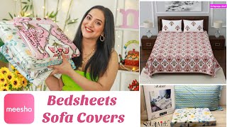 Meesho Bedsheets Sofa Covers Home Furnishing Haul | Perkymegs Hindi