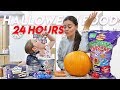 Eating Only HALLOWEEN FOOD For 24 HOURS! .. With My LITTLE SISTER