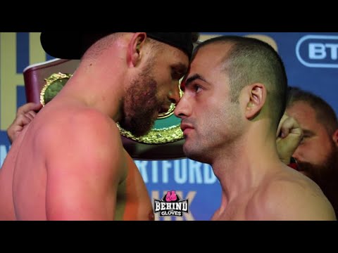 BILLY JOE SAUNDERS SMACKS SHEFAT ISUFI & GOES FOREHEAD-TO-FOREHEAD DURING FACE OFF @ WEIGH IN