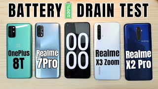 Full BATTERY DRAIN TEST - OnePlus 8T vs Realme 7 Pro vs Realme X2 Pro vs Realme X3 Super Zoom!