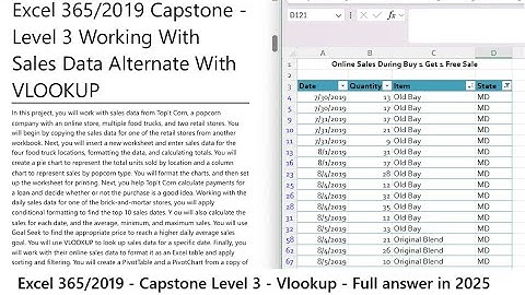 Excel 365/2019 Capstone Level 3 Working With Sales Data Alternate With VLOOKUP (Update 2025)