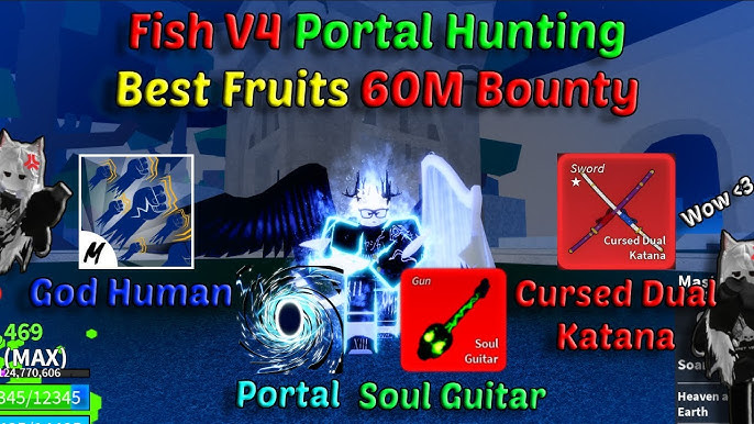 Blox Fruit Account Lv:2450Max, Fruit Portal, GodHuman, Soul Guitar, Unverified Account