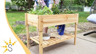 Sunnydaze Raised Wood Garden Bed Planter Box with Shelf - Choose Color-DSL-900
