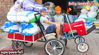 Homemade mini powerful Tractor pulling heavy loaded trolley |DIY tractor |