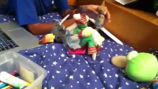 Mouse flings Clarence out of a catapult.