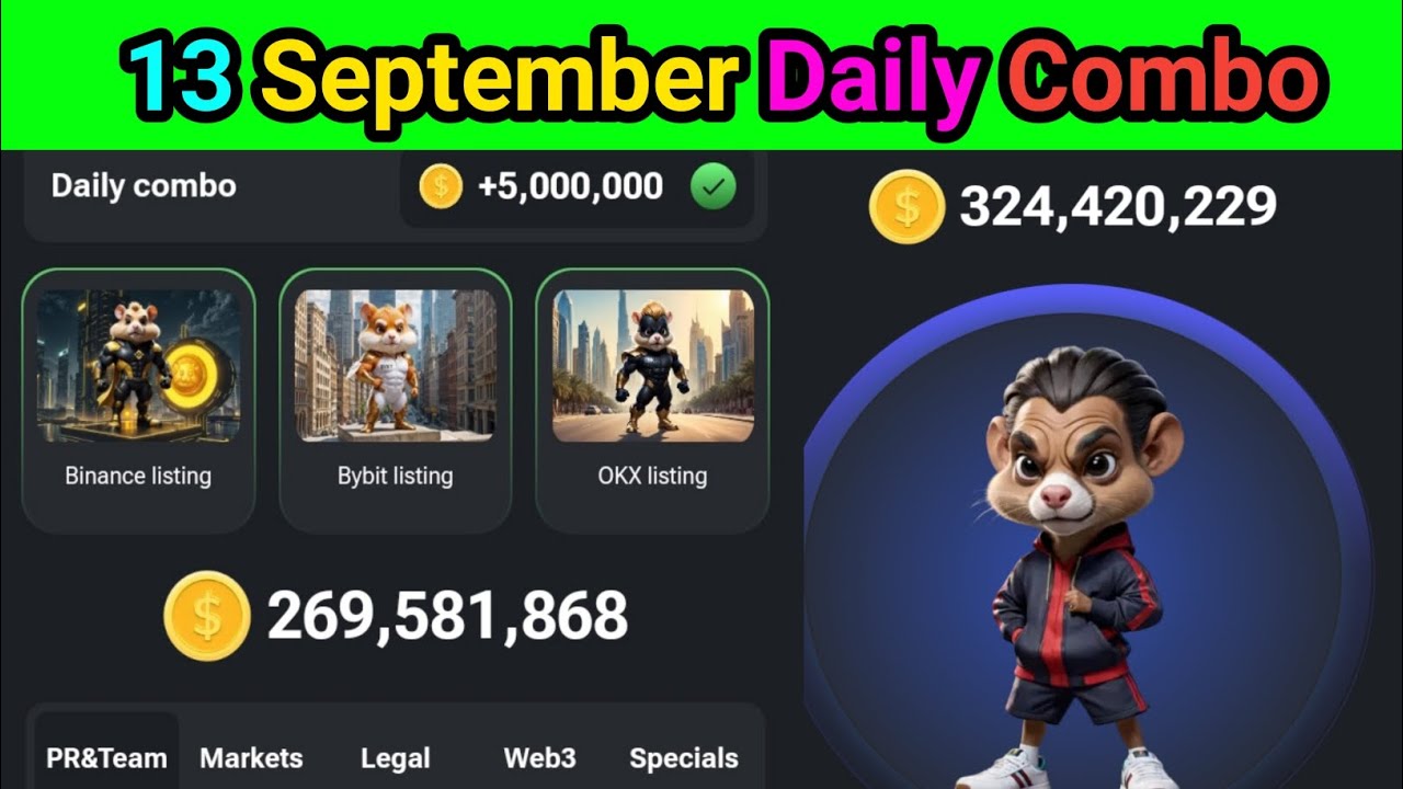 5,000,000 Coin Earn hamster Combat daily combo | 13 September Hamster Combat Daily Combo