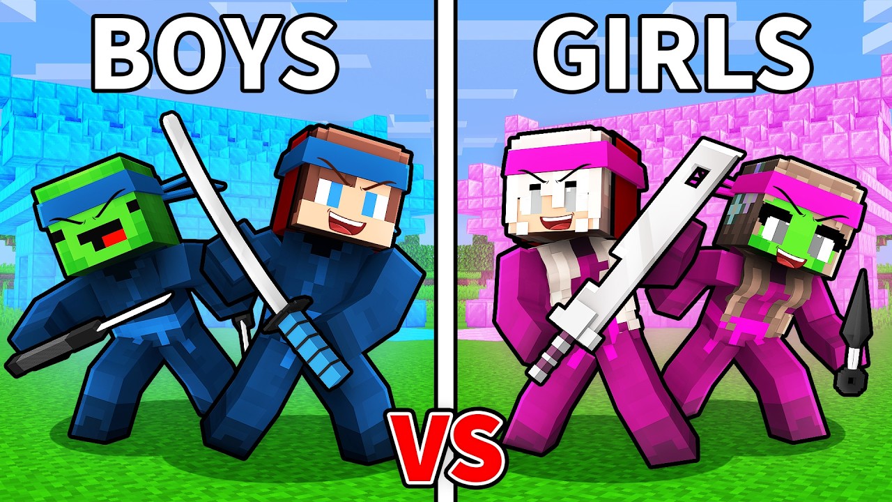 Mikey and JJ vs Girls : Minecraft Ninja Battle - Maizen