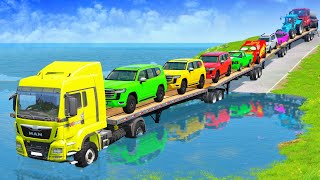 Flatbed Truck McQueen | Transportation with Truck - Pothole vs Car #37 | BeamNG.Drive Gameplay