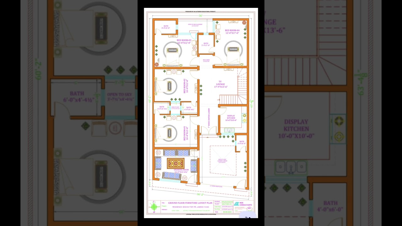 36' X 60' House Plan | 36 by 60 home Plan | 36x60 map with 4bhk Parking 