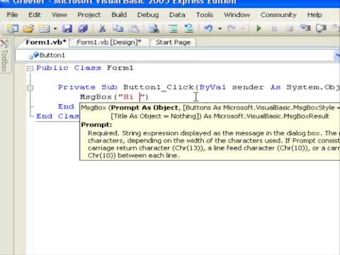 Visual Basic 2005 Tutorial 10: How to make a greeter