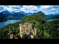 BAVARIA, GERMANY: Beautiful drone flight over the Bavarian countryside (Alps, Neuschwanstein, etc.)