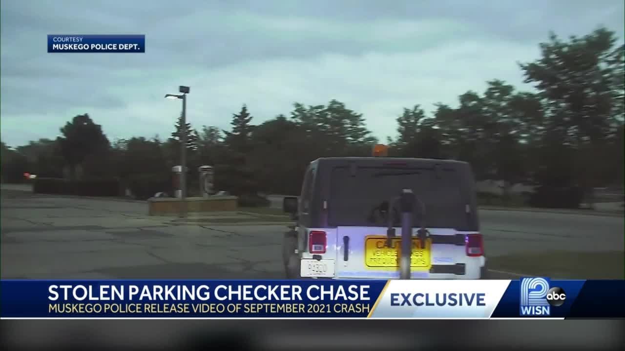 Police release video of stolen parking checker jeep chase