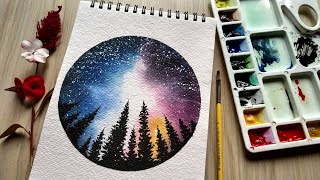 Easy Watercolor Night Sky Painting for Beginners | Step-by-step Tutorial |