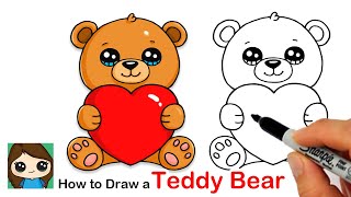 How to Draw a Teddy Bear Holding a Heart Easy 🧸❤️