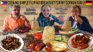 MY GERMAN FAMILY TRIES OUR SIMPLE FILIPINO BREAKFAST BEEF TAPA AND LONGANISA+GARLIC FRIED RICE.