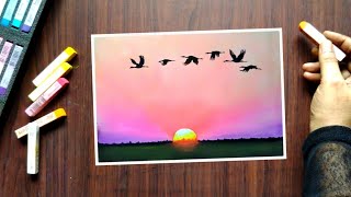 Step by Step Beautiful Sunset Drawing/Painting - Easy Soft Pastel Drawing/Painting for Beginners. screenshot 5