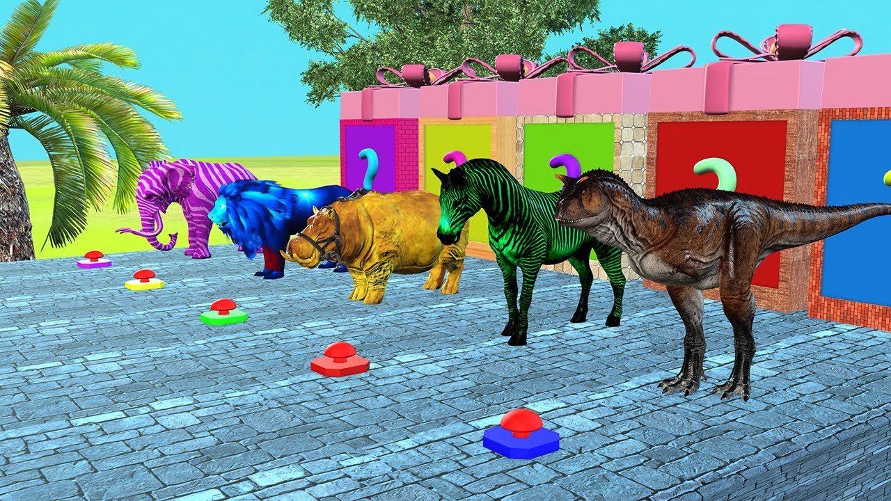 Epic Long Animal Slide Race 3D #2 | Dinosaur, Lion, Elephant, Hippo, Zebra | Funny Animals