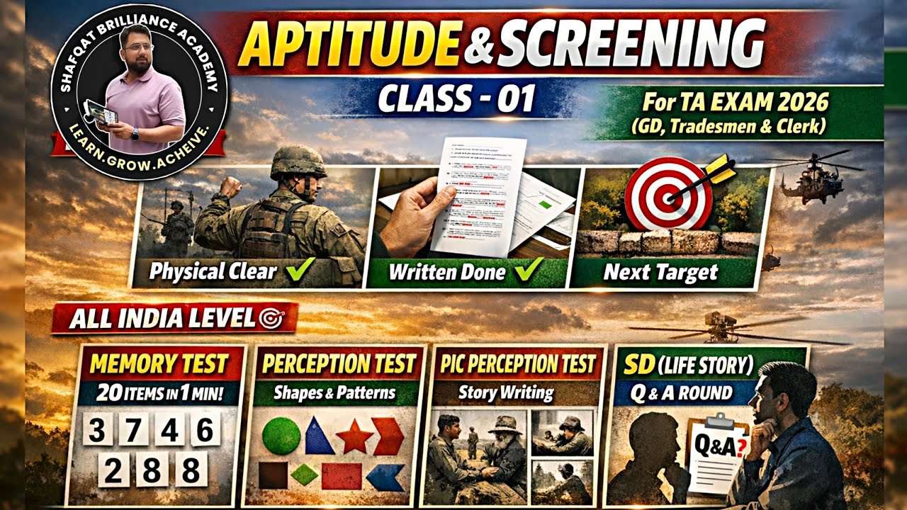 Aptitude & Screening | Class-01 | Memory, PPT, SD Explained With Questions | #TAArmy Exam 2026