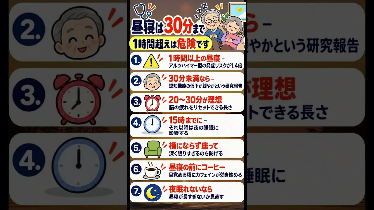 🩺 昼寝は30分まで1時間超えは危険です