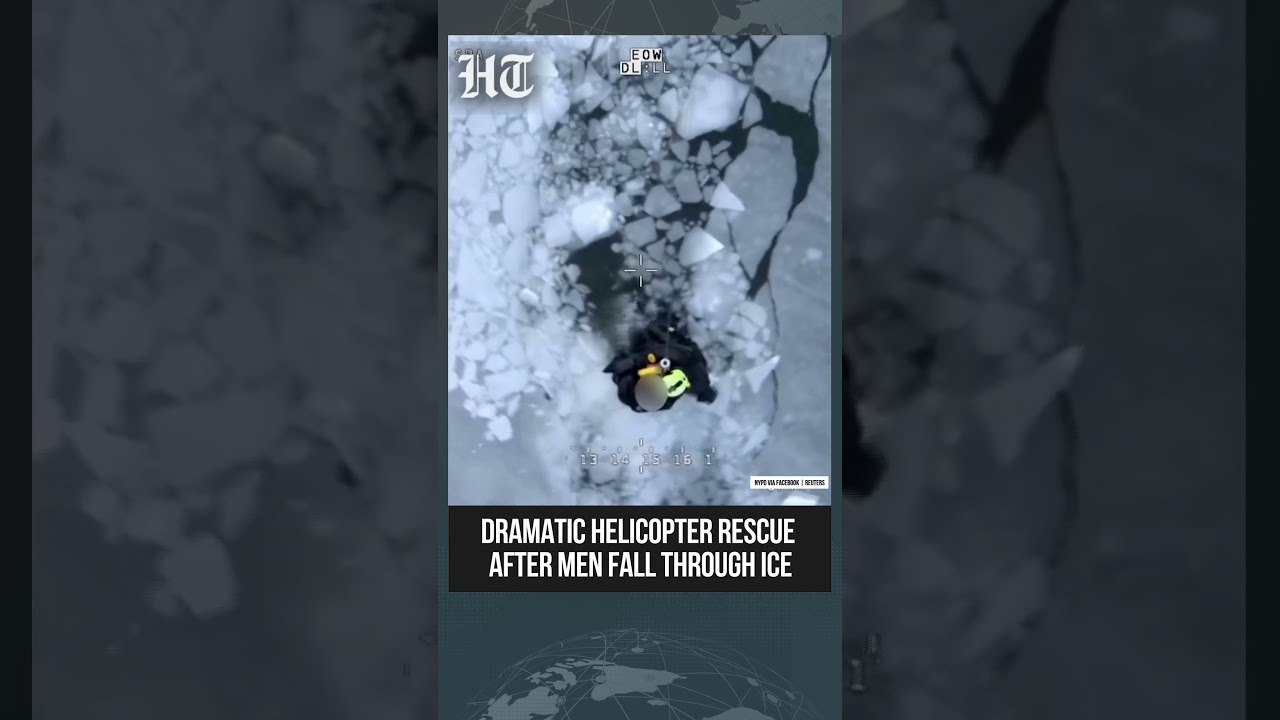 Video Shows Helicopter Rescue After Three Men Fall Through Ice in New York | #shorts