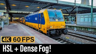 Train Cab Ride NL / HSL / Amsterdam in Dense Fog / Rotterdam - Amsterdam / TRAXX IC / March 2023