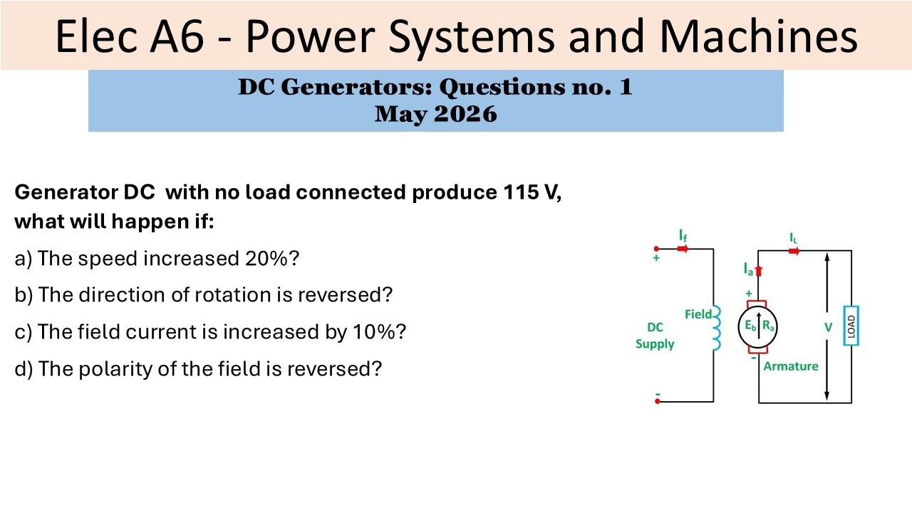 PEO solved examples (ELEC A6) DC Generator Question no. 1 - YouTube