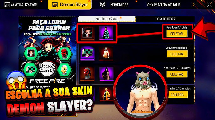 COMO CONSEGUIR A SKIN TENGEN MAIS RAPIDO - NOVA PARCERIA FREEFIRE DEMON  SLAYER - COMO PEGAR ESTRELAS 