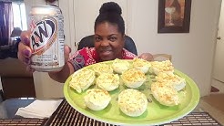 12 Deviled Eggs with A&W Diet Rootbeer 