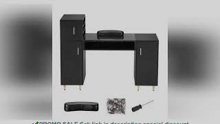 VEVOR Manicure Table Glass Top Nail Desk Makeup Dressing with Storage Cabinet Acetone Resistant for