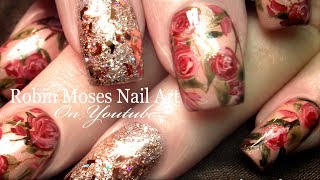 nails pink nail gold roses romantic painted french hand rosegold amazingnailart valentine