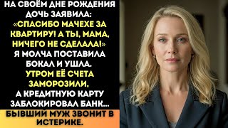 видео: «Спасибо мачехе за квартиру! А ты, мама, ничего» — заявила дочь. Утром бывший муж звонил в истерике. картинка: «Спасибо мачехе за квартиру! А ты, мама, ничего» — заявила дочь. Утром бывший муж звонил в истерике.