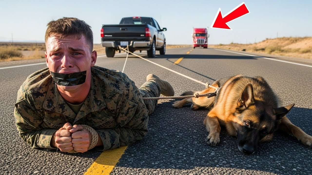 Řidič kamionu našel mariňáka USA a jeho K-9 vlečené po silnici — co udělal dál